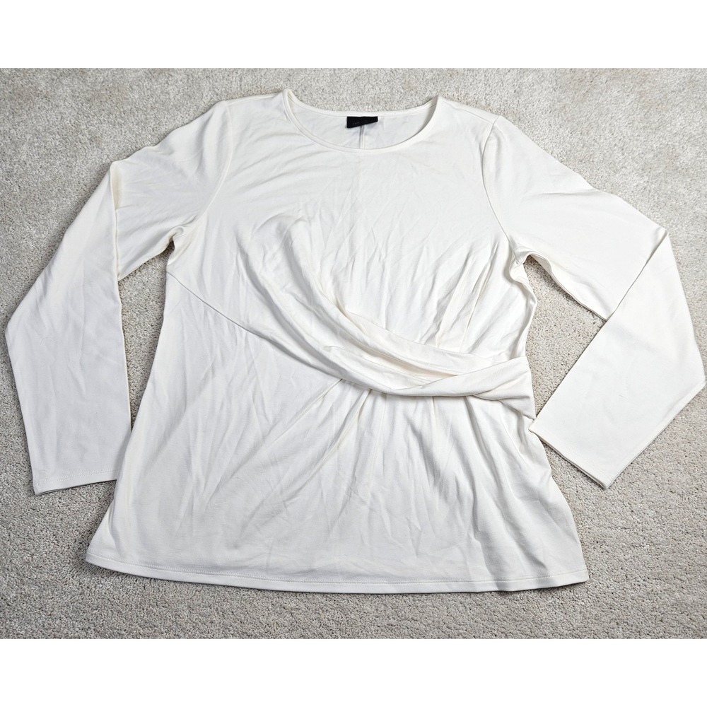 Women's J.Jill Wearever Cream Long Sleeve Twist Front Top Everyday Blouse Size M